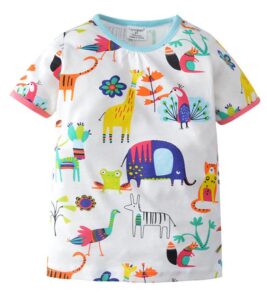 Boys Girls Animal Zoo Pattern Short Sleeve T Shirt