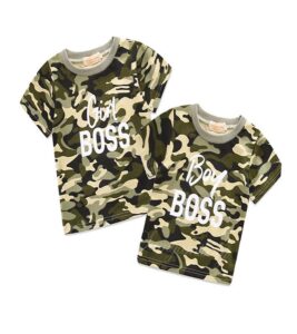 Boys Girls Camouflage Boss Printed T Shirt Short Sleeve