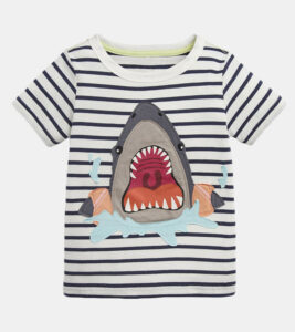 Boys Girls Cartoon Shark Striped Print Short-sleeved Casual T-shirt