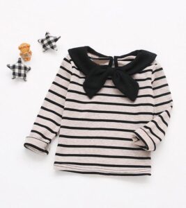 Boys Girls Navy Wind Striped T-shirt Cotton Bow