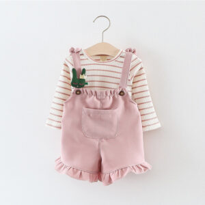 Girl’s Clothing Sets Striped Tops + Suspender Pants