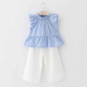 Girls Elegant Clothing Set Blue Top +White Pants