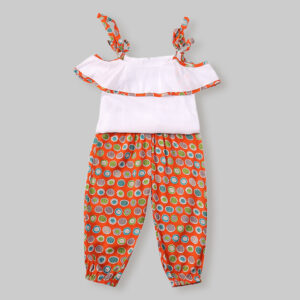 Girl’s Retro Print Slip Tops+Pants Casual Clothing Sets