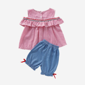 Girl’s Striped Print Ruffled Tops+Pants Casual Clothing Sets