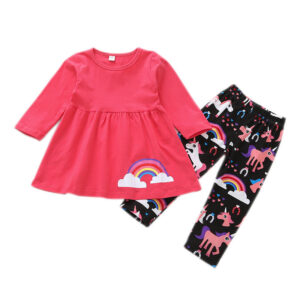 Girl’s Suit Long-sleeved Rainbow Shirt Unicorn Trousers