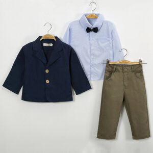 Girl’s and Boy’s 3Pcs Formal Sets Striped Shirt + Coat + Long Pants