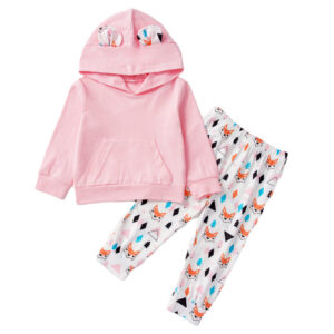 Girl’s and Boy’s Animal Cartoon Print Hooded Long Sleeves Casual Clothing Sets