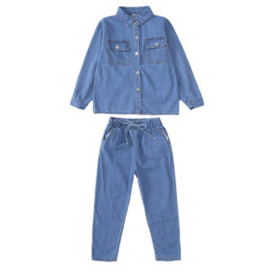 Girl’s and Boy’s Button Pockets Shirts Long Jeans Sets