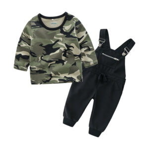 Girl’s and Boy’s Camouflage Print Tops + Suspender Pants Sets