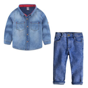 Girl’s and Boy’s Casual Sets Denim Button Shirts + Long Jeans