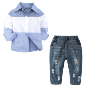 Girl’s and Boy’s Formal Clothes Sets Printed Shirt + Long Jeans