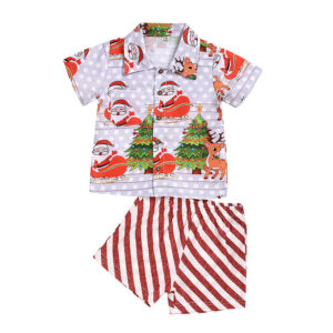 Toddler Girls and Boys Christmas Striped Short Sleeves Casual Sets