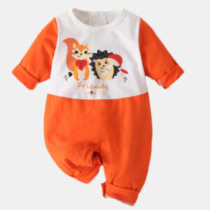 Baby Cartoon Print Long Sleeves Patchwork Rompers