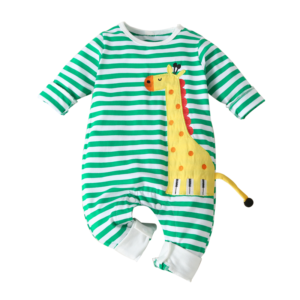 Baby Giraffe Print Striped Long Sleeves Pajamas Rompers