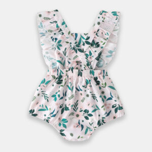 Baby Green Flower Sleeves Rompers