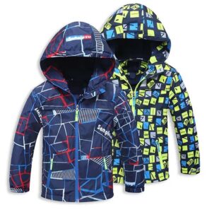 Boys Thick Winter Printed Jacket Kids Hooded Windbreaker