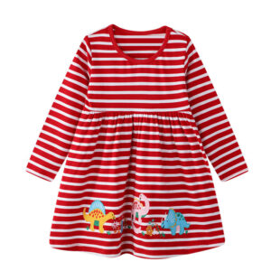 Girl’s Cartoon Print Striped Casual Dress