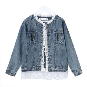 Girls Jean Jackets Kids Lace Coat Long Sleeve Button Denim Jackets