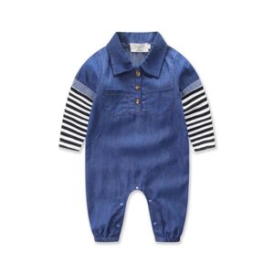 Stripped Infant Baby Girls Boys Denim Romper Jumpsuit