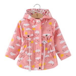 Toddler Kids Girls Spring Autumn Printed Hooded Outwear Pink Blue Jacket Coats